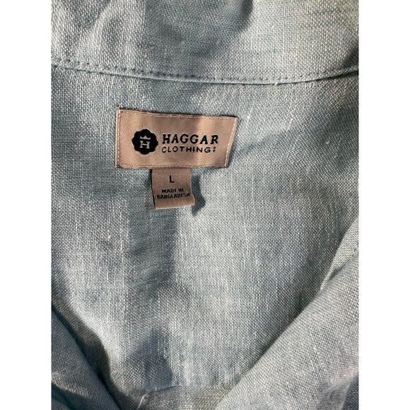 Haggar Clothing Shirt Men's Lg. Mint Blue Linen Short Sleeve Button Embroidered - Picture 4 of 6